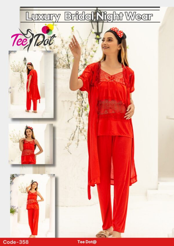 "Serene Whisper" Luxury 3-Piece Silk Satin Bridal Nightwear Set – Romantic Lace Robe, Chemise, and Trouser Suite.