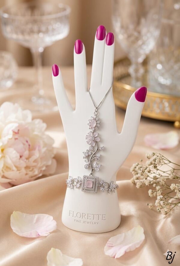 Fancy Beautiful Flower Design Zircon Stones Anja (Bracelets With Ring) For Her