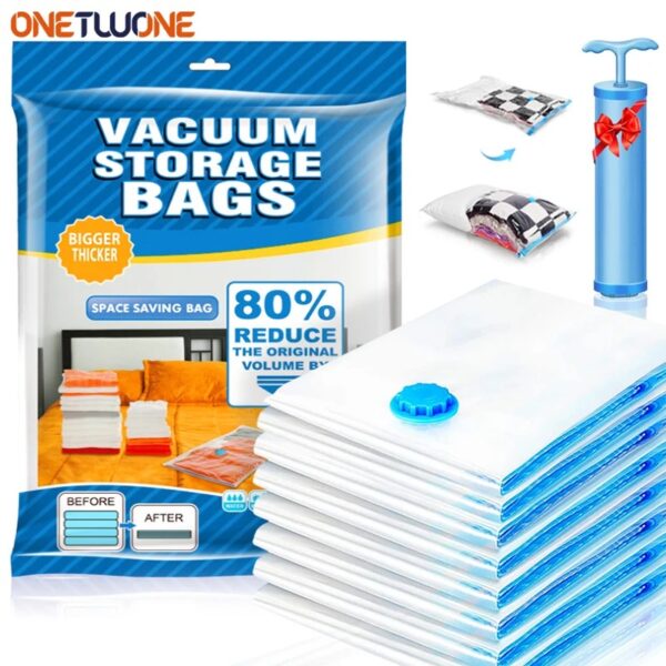 Vacuum Storage Bag Vacuum Bags for Travel, Hand Pump, Vacuum Travel Bags for Luggage, Vacuum Seal Bags for Clothing, Space Saver Vacuum Storage Bags, Travel Essentials, Clothes, Blankets, Pillows