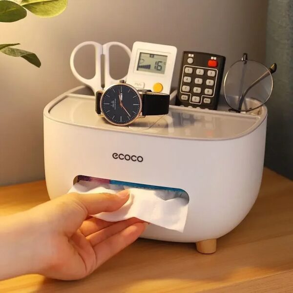 Tissue Box With Storage Compartments Multi functional Storage Box With remote Mobile Glasses And Pen Holder ABS Material Organizer
