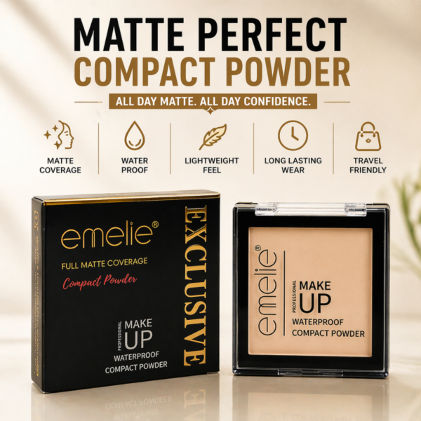 Emelie Makeup Waterproof Compact Powder, matte perfect & air-fine texture