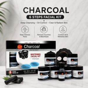 Charcoal Anti Blackhead Whitening Facial Kit 6 Step Facial Kit With Bleach Powder.