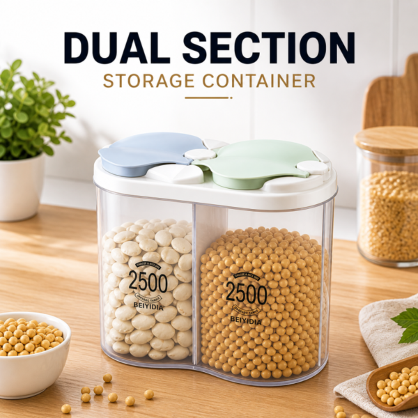 Multi purpose 2 in 1 Jar Moisture Proof Space Saving 2 Portion Compartment Air Tight Storage.