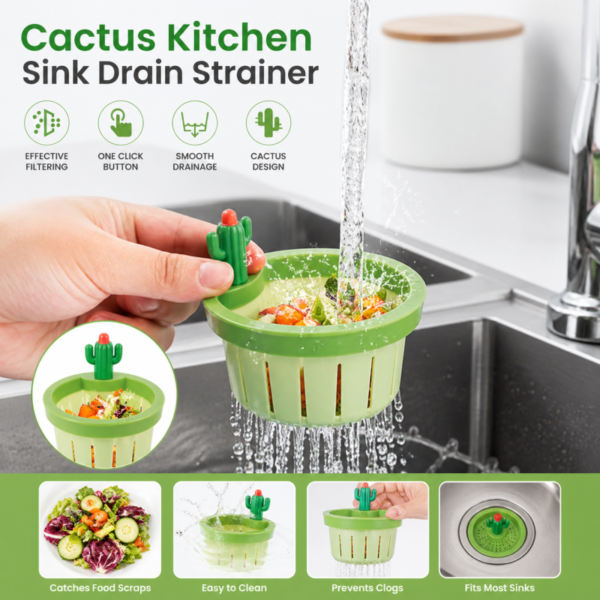 Creative Cactus Design Sink Filter Basket Multifunctional Kitchen Drain Net Strainer For Food Waste.