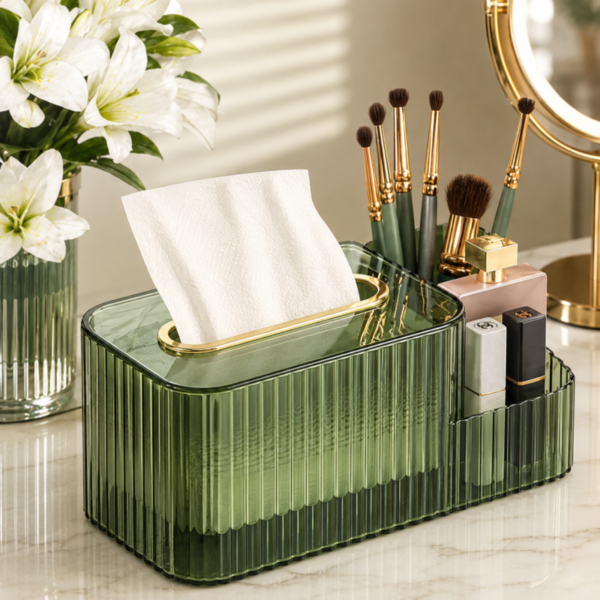 Crystal Clear 2 IN 1 Acrylic Tissue Box And Organizer.