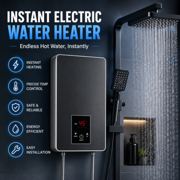 Instant Tankless Electric Hot Water Heater with LCD Display.