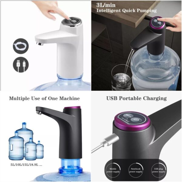 Touch Screen Automatic Rechargeable Water Pump – USB Rechargeable Electric Water Dispenser for Bottle – Smart Touch Drinking Water Pump for Home